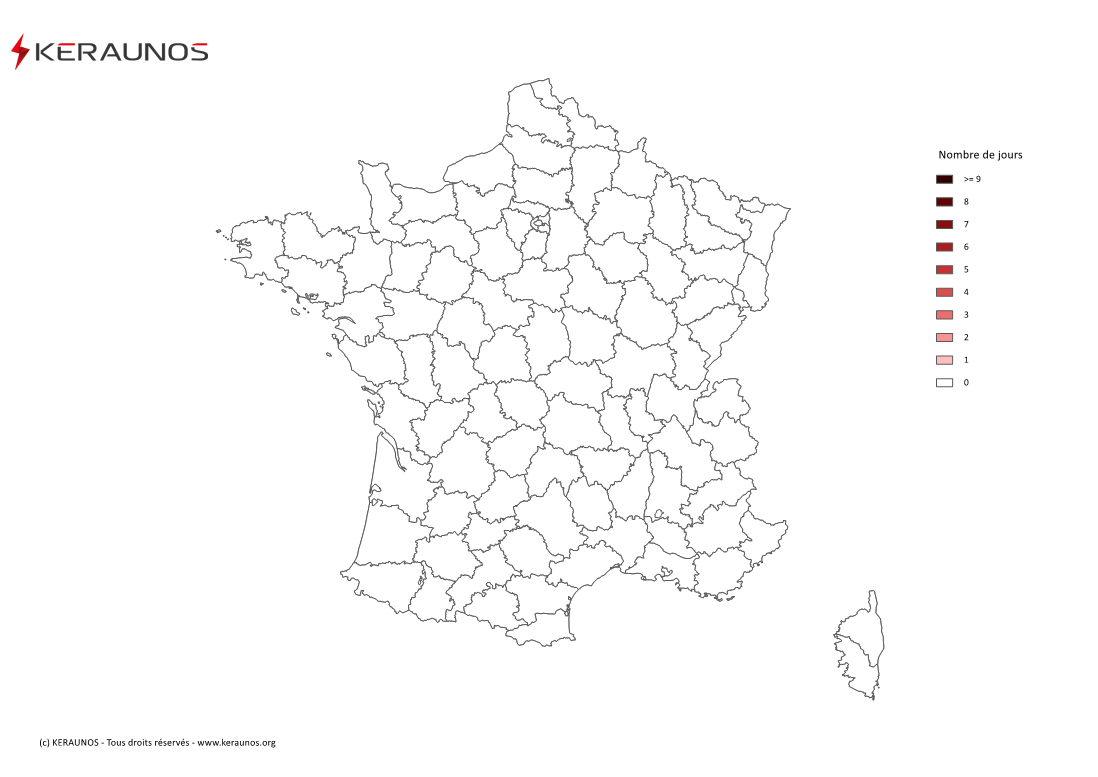 Carte Nombre de jours avec orage violent