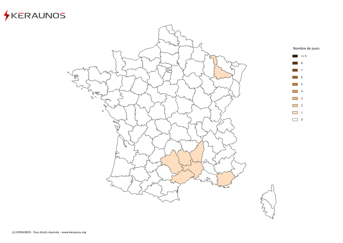 Carte Nombre de jours avec orage fort