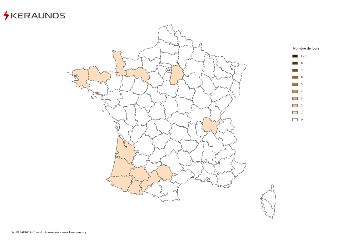 Carte Nombre de jours avec orage fort