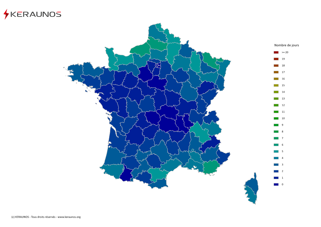 Carte du Nombre de jours avec orage