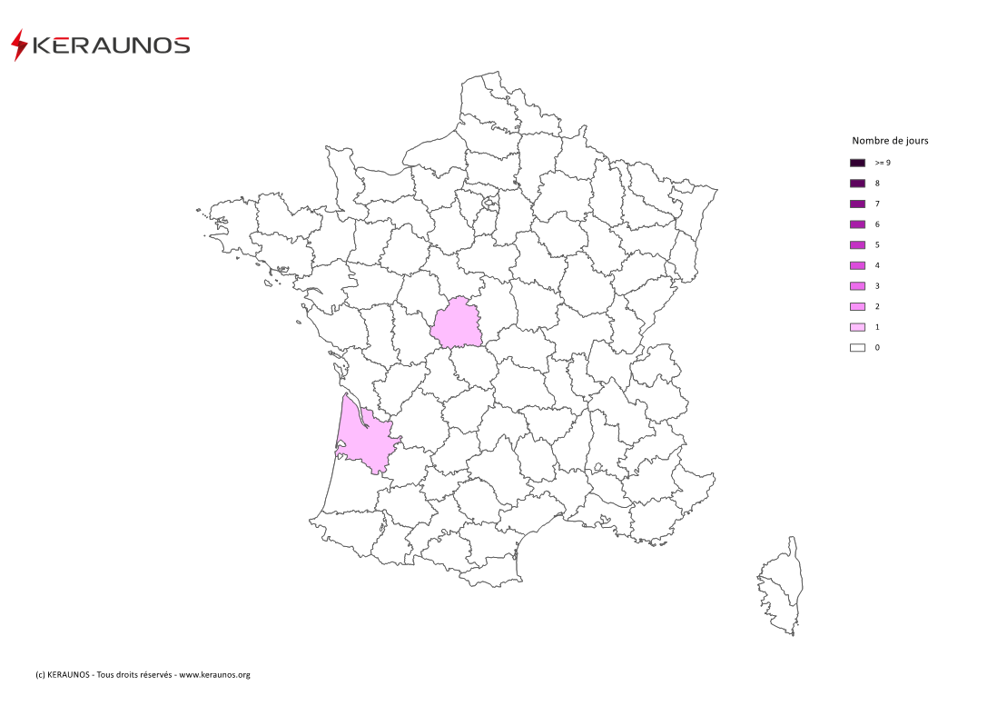 Carte Nombre de jours avec orage extrême