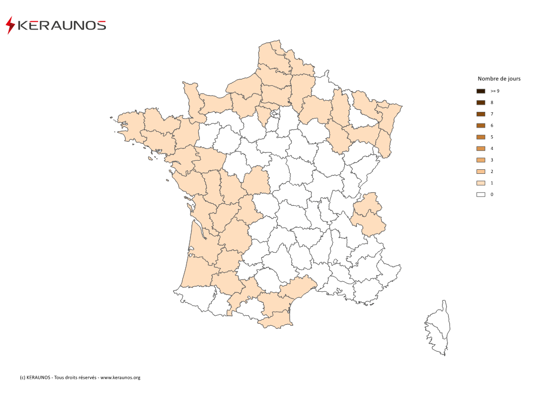 Carte Nombre de jours avec orage fort