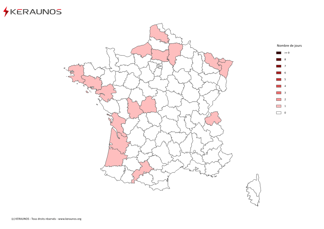 Carte Nombre de jours avec orage violent