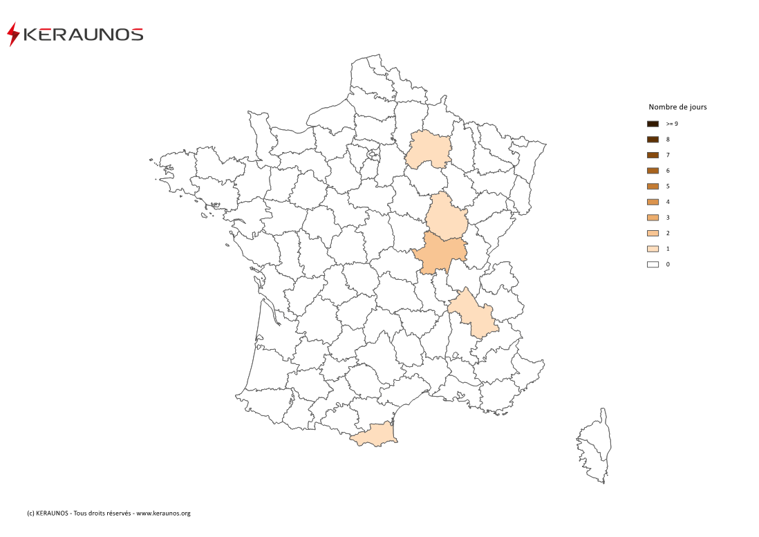 Carte Nombre de jours avec orage fort