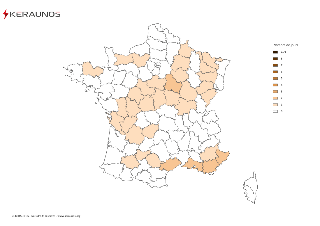 Carte Nombre de jours avec orage fort