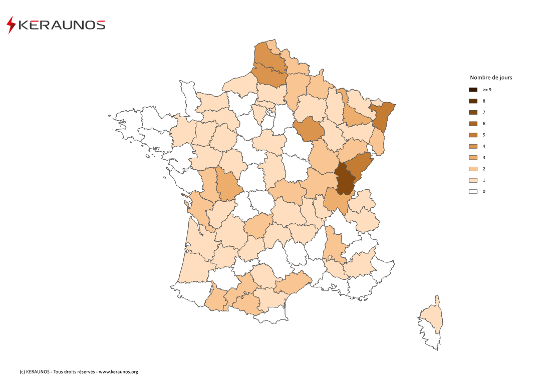 Carte Nombre de jours avec orage fort