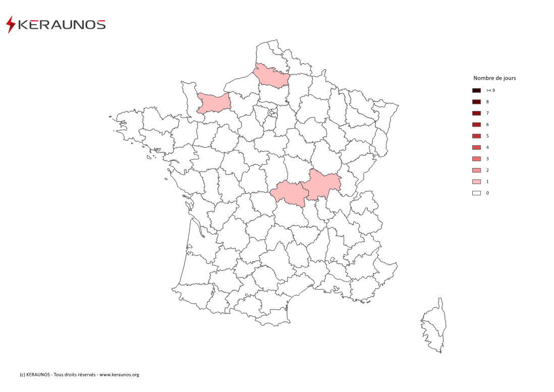 Carte Nombre de jours avec orage violent