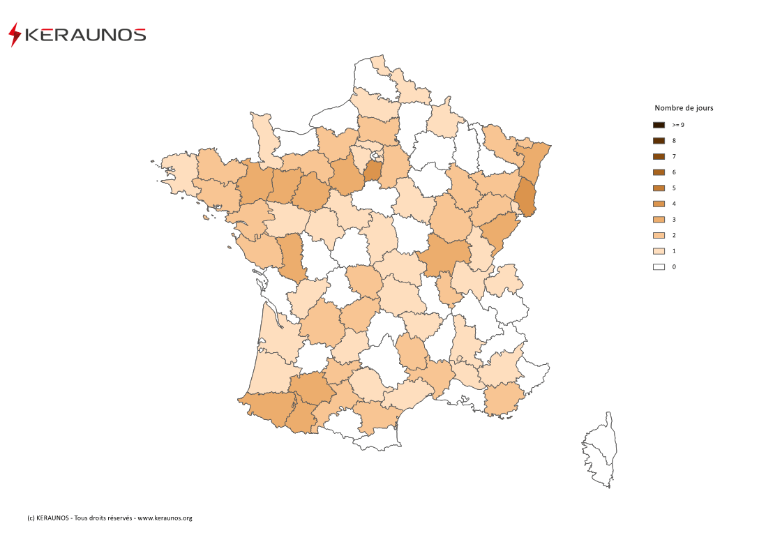 Carte Nombre de jours avec orage fort