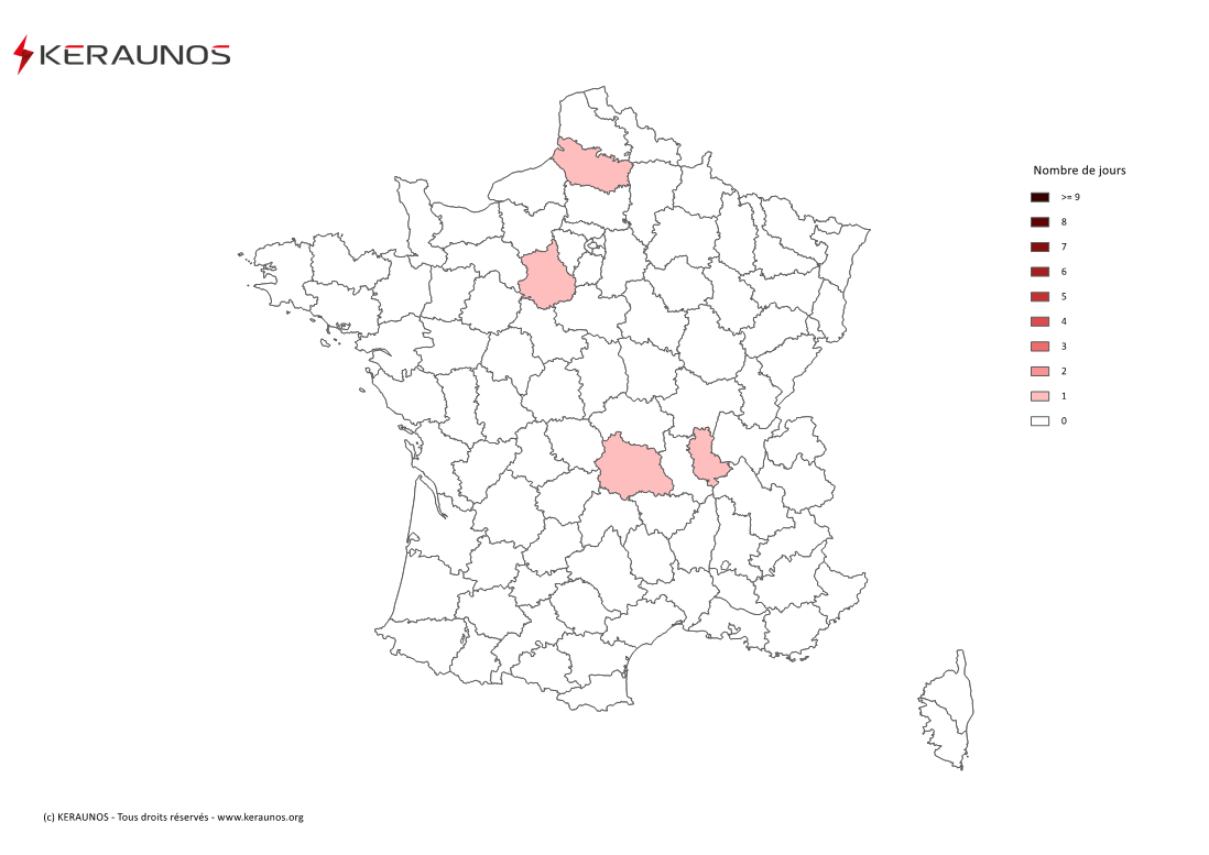 Carte Nombre de jours avec orage violent