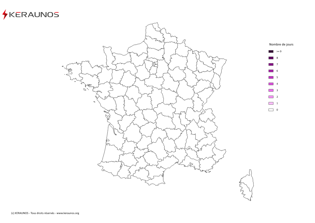 Carte Nombre de jours avec orage extrême