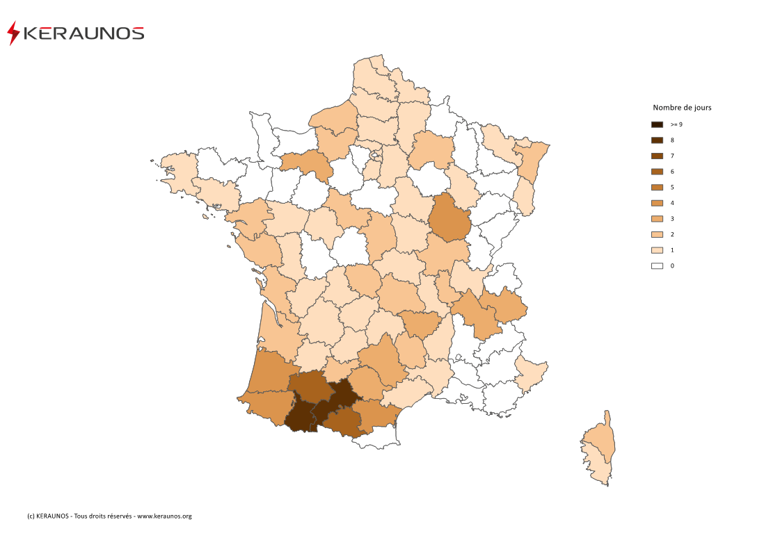 Carte Nombre de jours avec orage fort