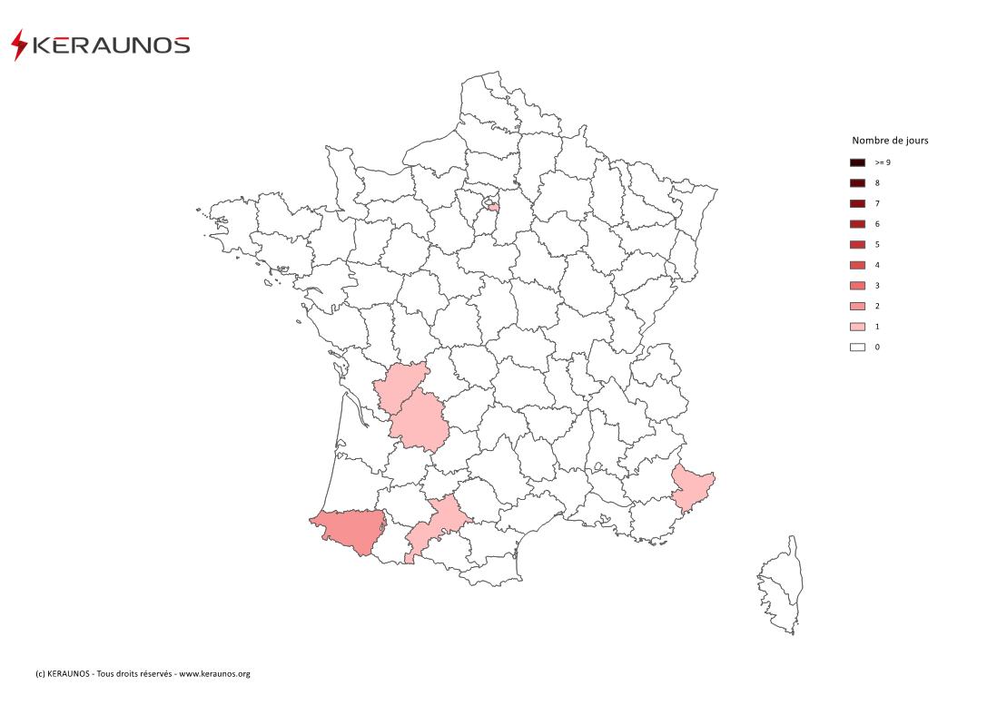 Carte Nombre de jours avec orage violent