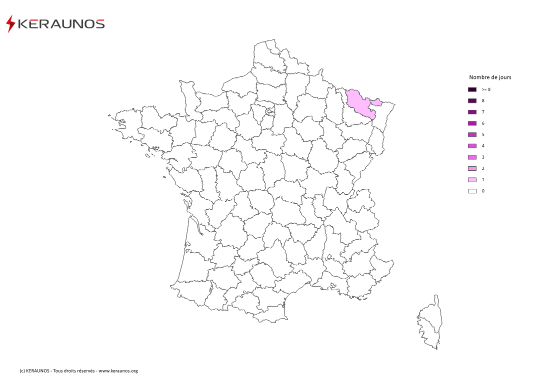 Carte Nombre de jours avec orage extrême