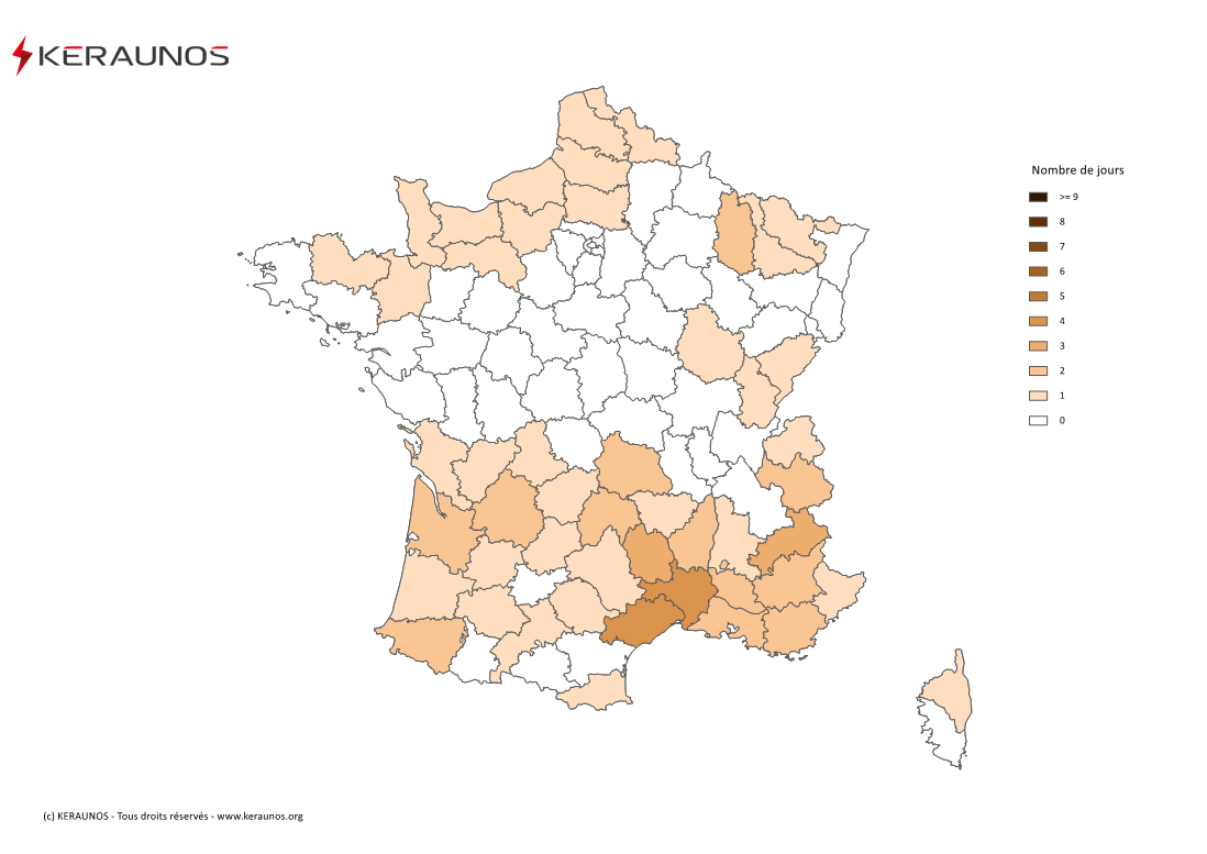 Carte Nombre de jours avec orage fort