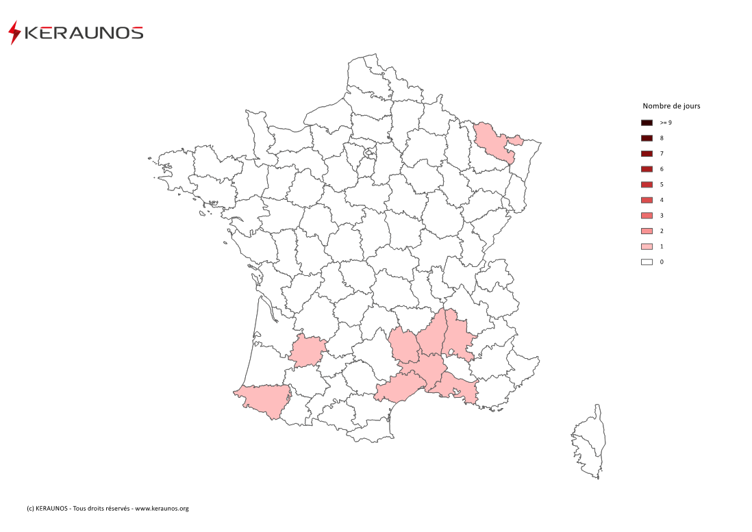 Carte Nombre de jours avec orage violent