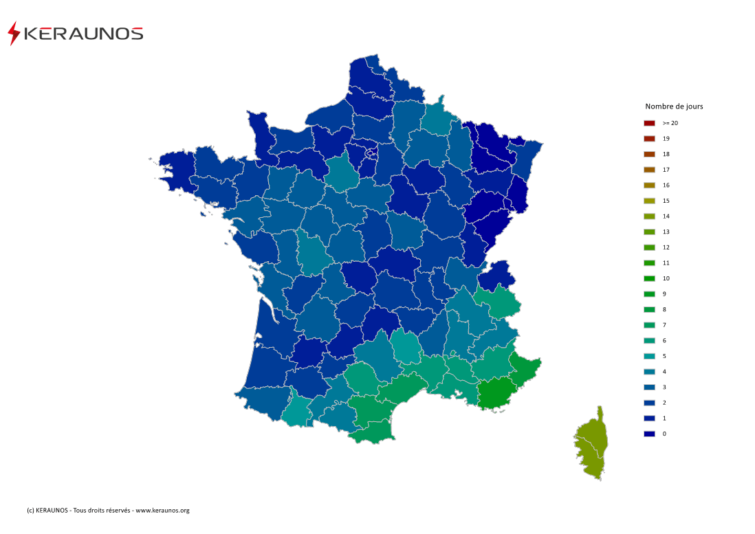 Carte du Nombre de jours avec orage