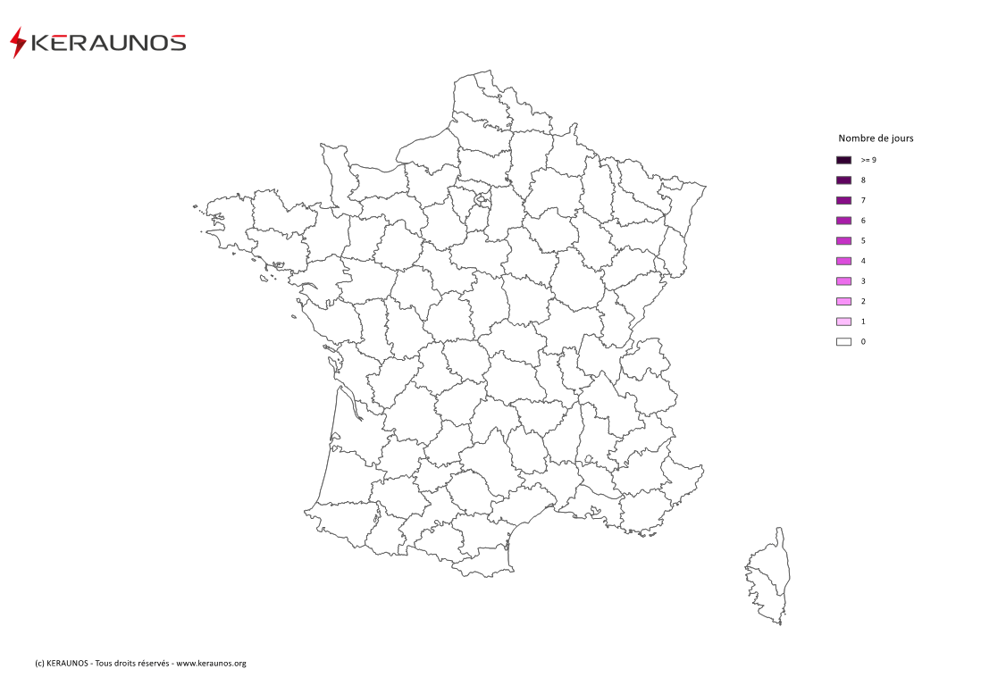 Carte Nombre de jours avec orage extrême