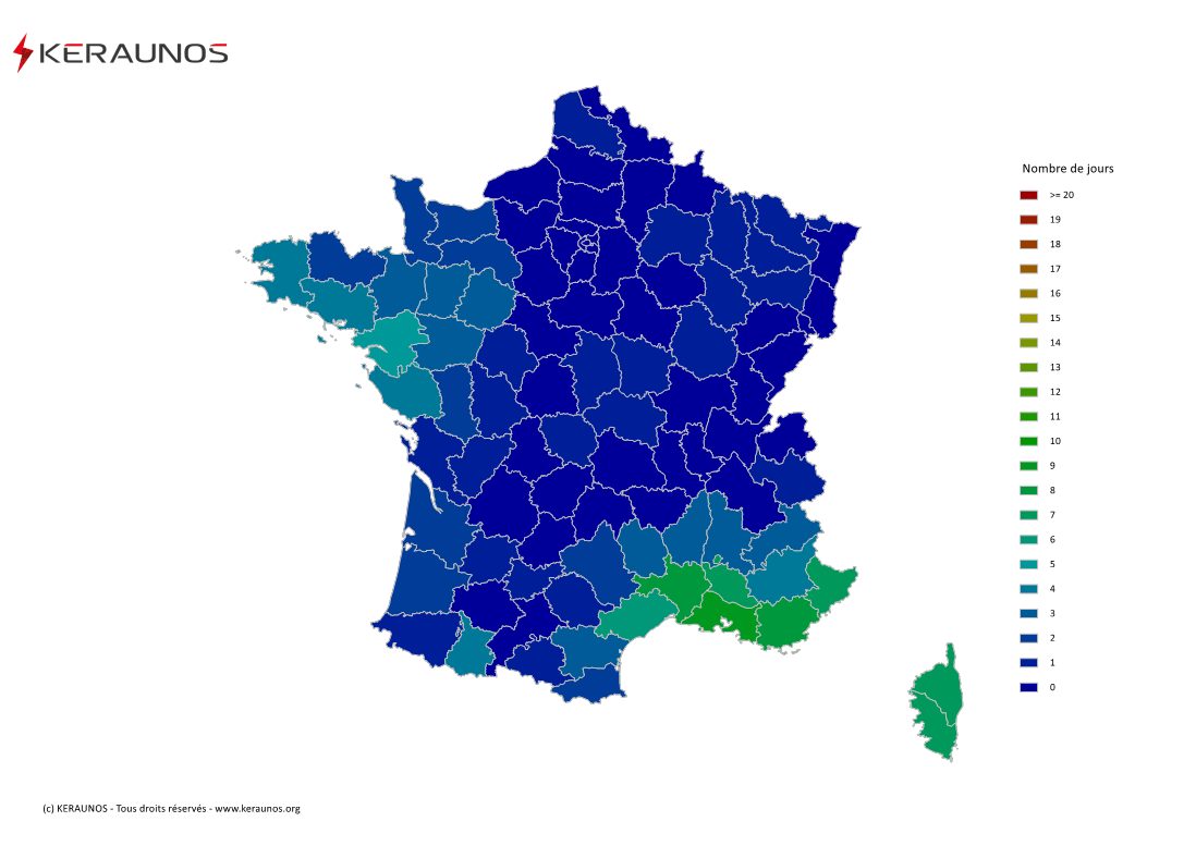 Carte du Nombre de jours avec orage