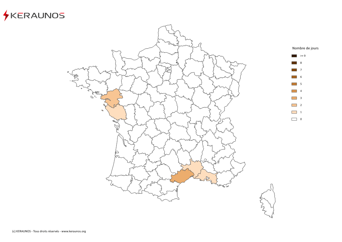 Carte Nombre de jours avec orage fort