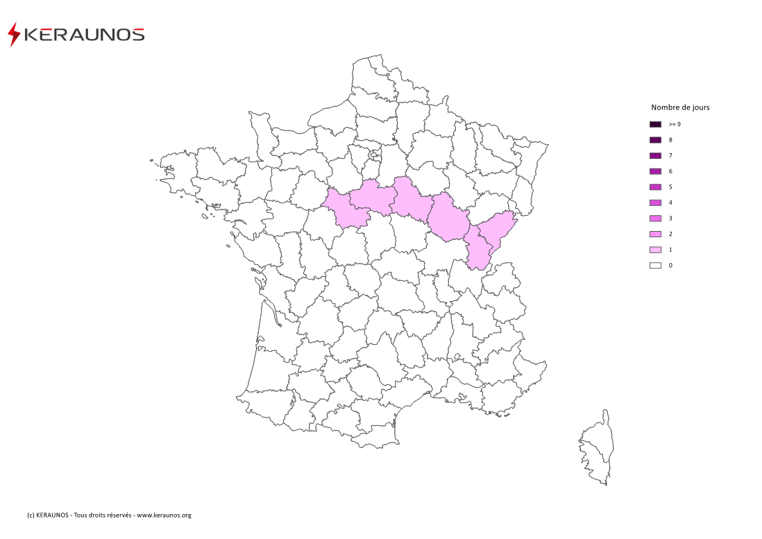 Carte Nombre de jours avec orage extrême