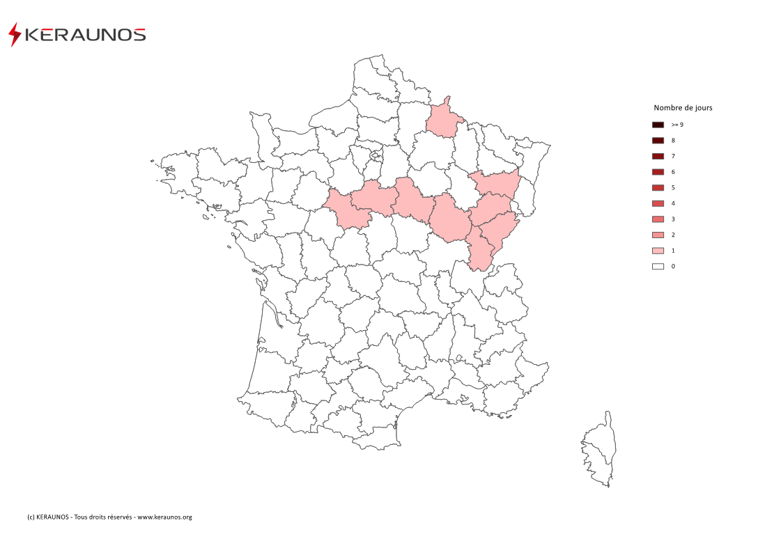 Carte Nombre de jours avec orage violent