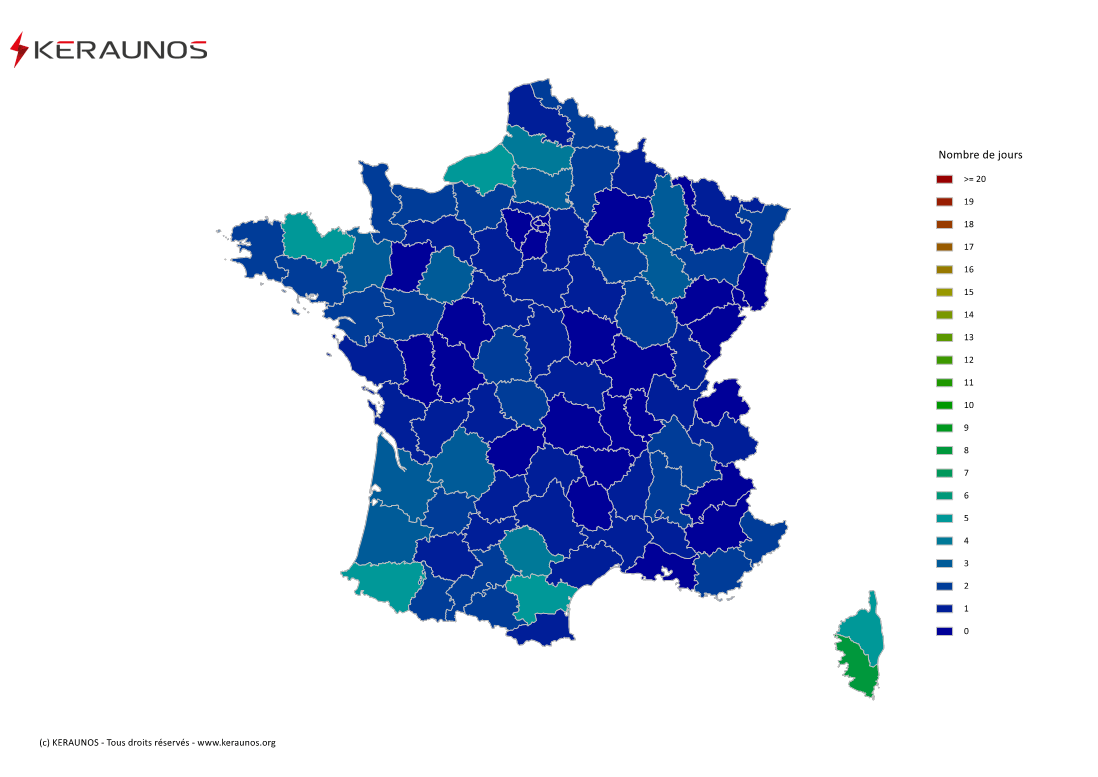 Carte du Nombre de jours avec orage