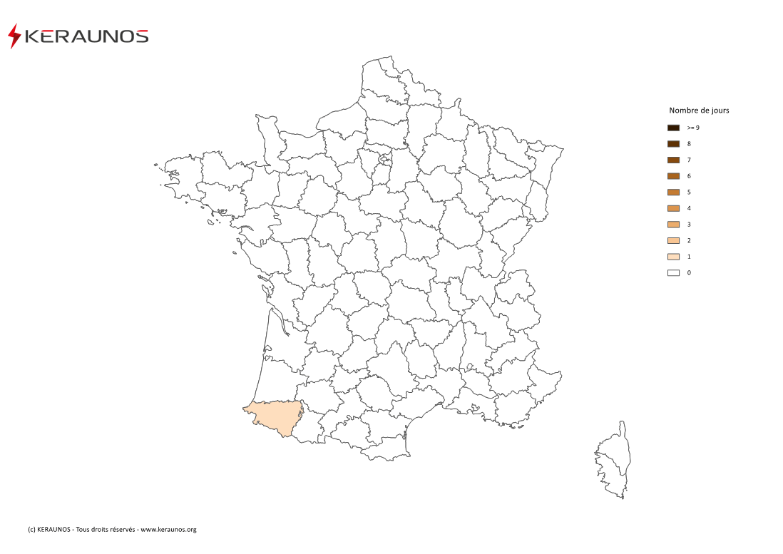 Carte Nombre de jours avec orage fort