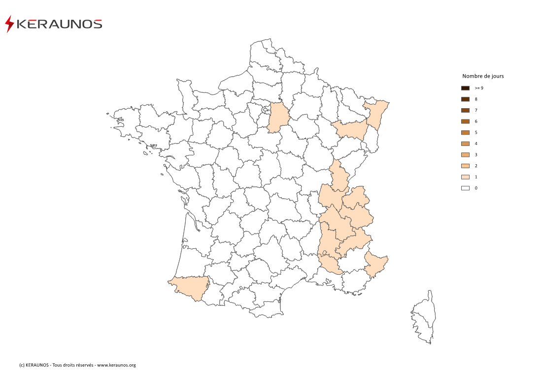 Carte Nombre de jours avec orage fort