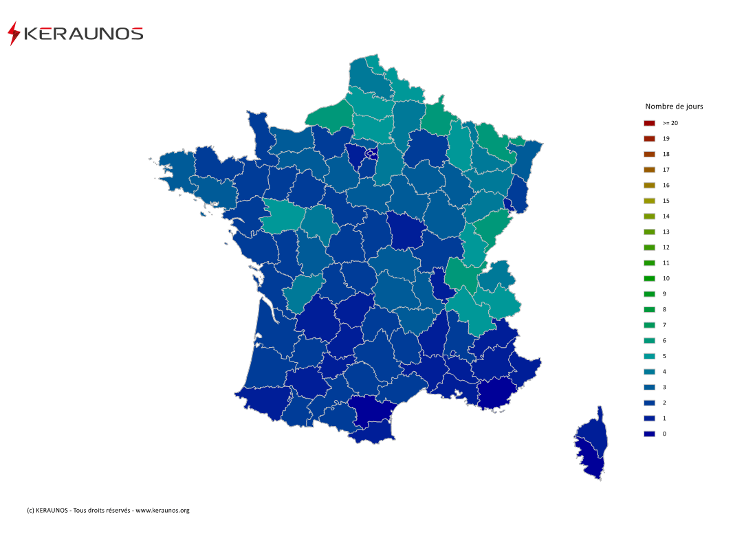 Carte du Nombre de jours avec orage