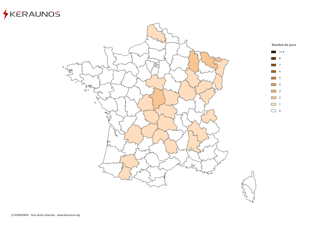 Carte Nombre de jours avec orage fort