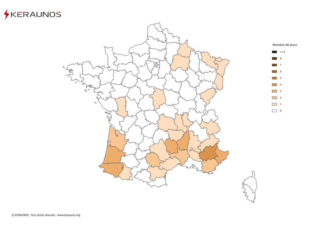 Carte Nombre de jours avec orage fort