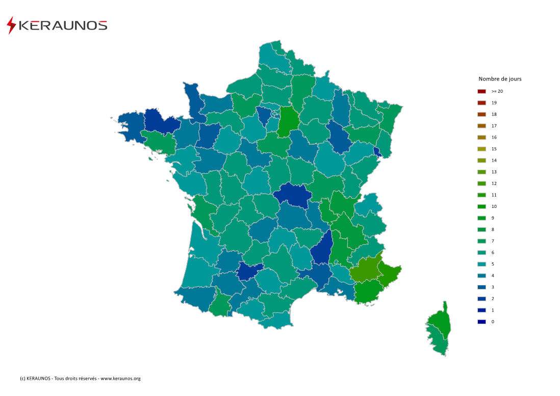 Carte du Nombre de jours avec orage