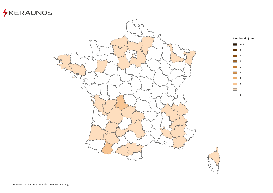 Carte Nombre de jours avec orage fort