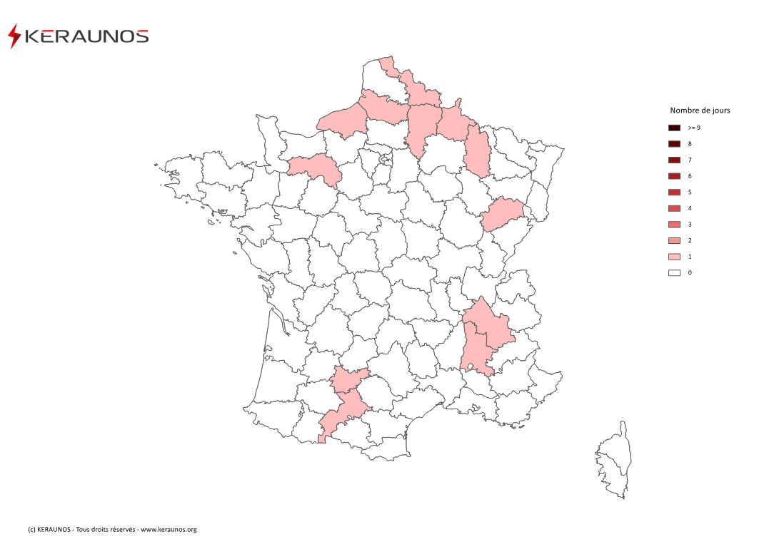 Carte Nombre de jours avec orage violent