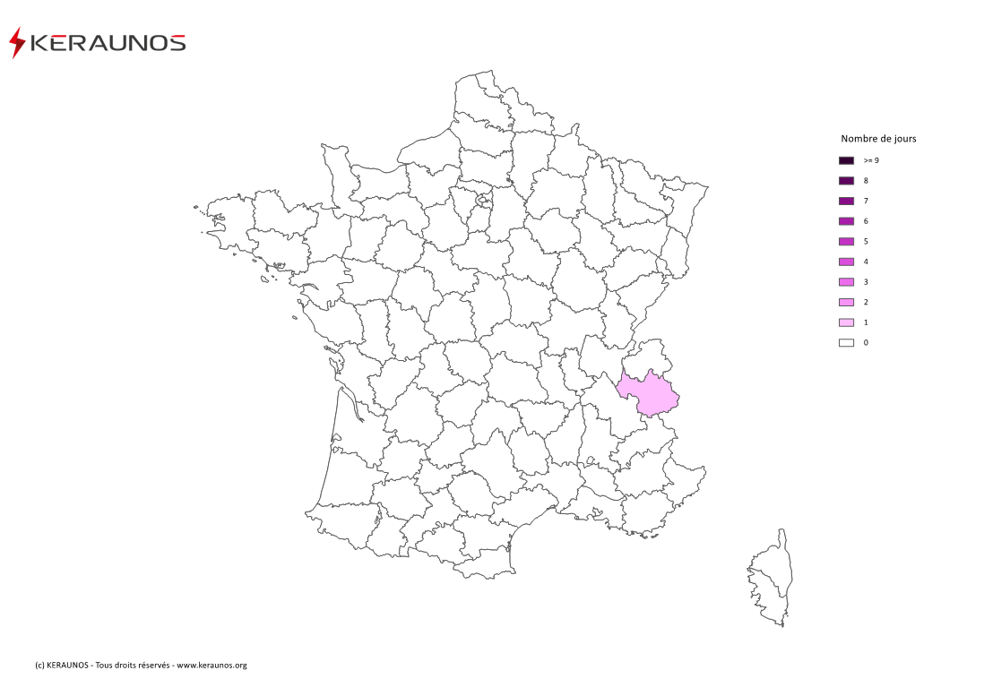 Carte Nombre de jours avec orage extrême