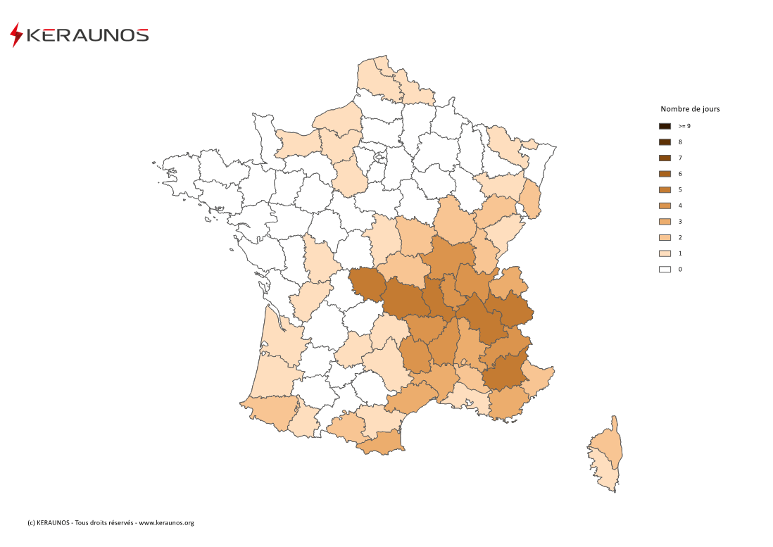 Carte Nombre de jours avec orage fort