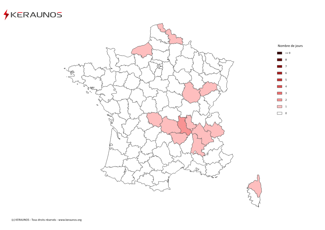 Carte Nombre de jours avec orage violent