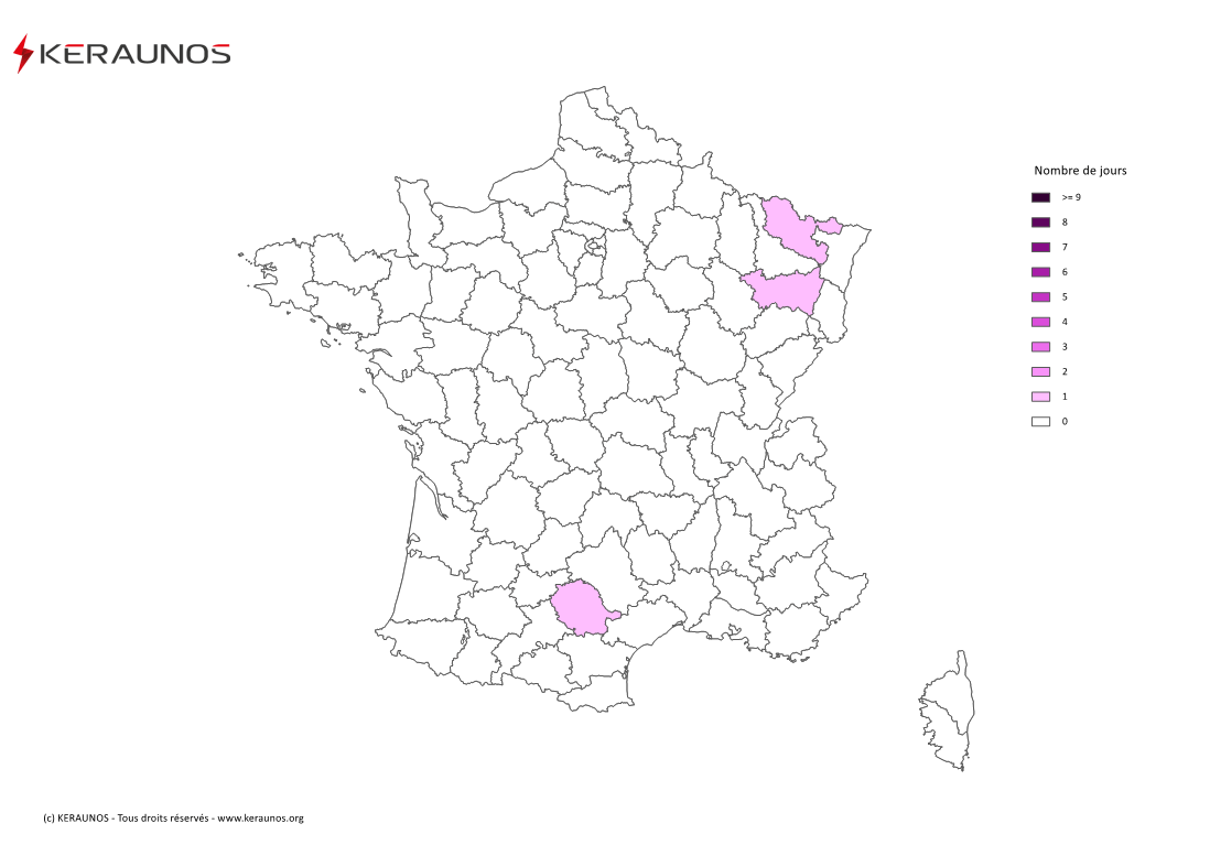 Carte Nombre de jours avec orage extrême