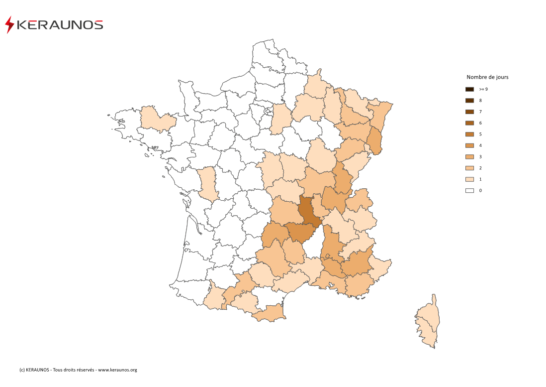 Carte Nombre de jours avec orage fort