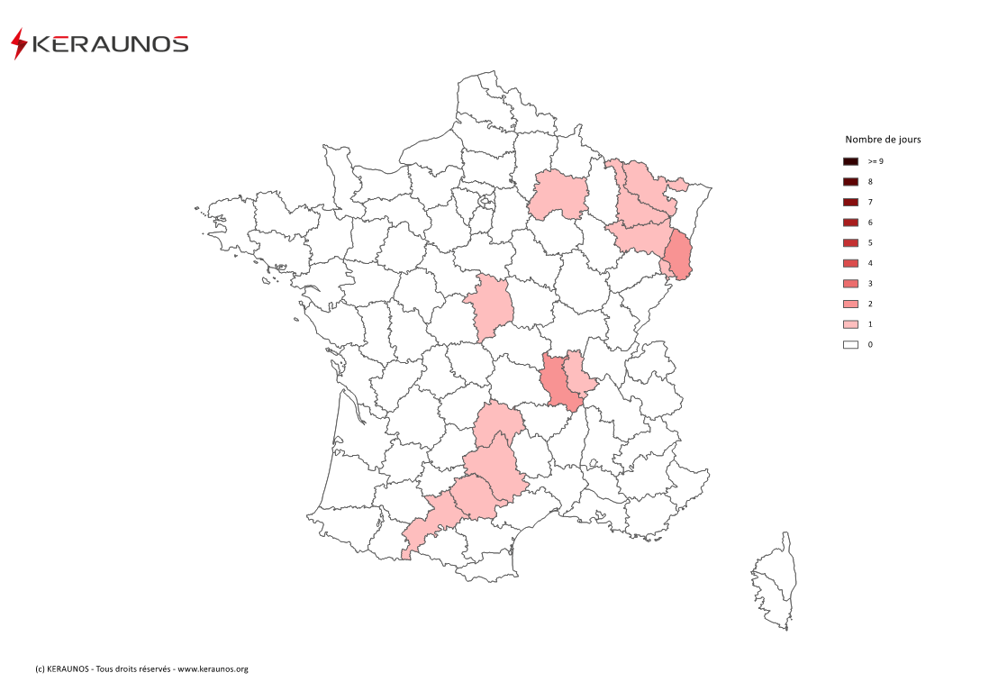 Carte Nombre de jours avec orage violent