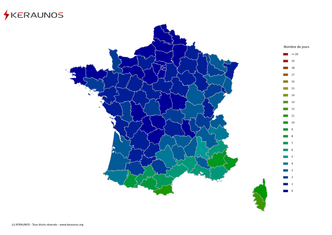 Carte du Nombre de jours avec orage