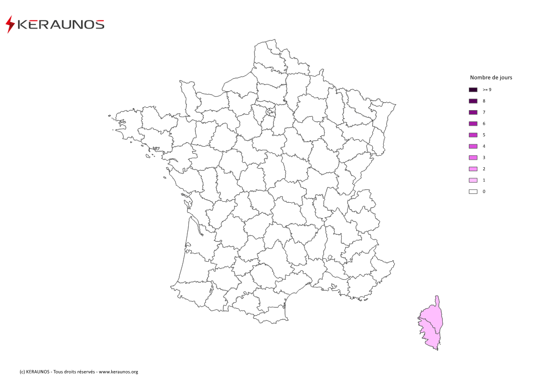 Carte Nombre de jours avec orage extrême