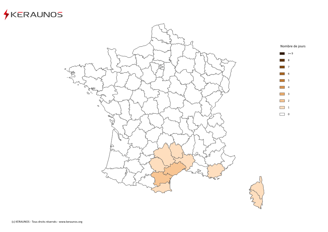 Carte Nombre de jours avec orage fort