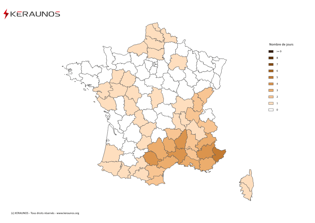 Carte Nombre de jours avec orage fort