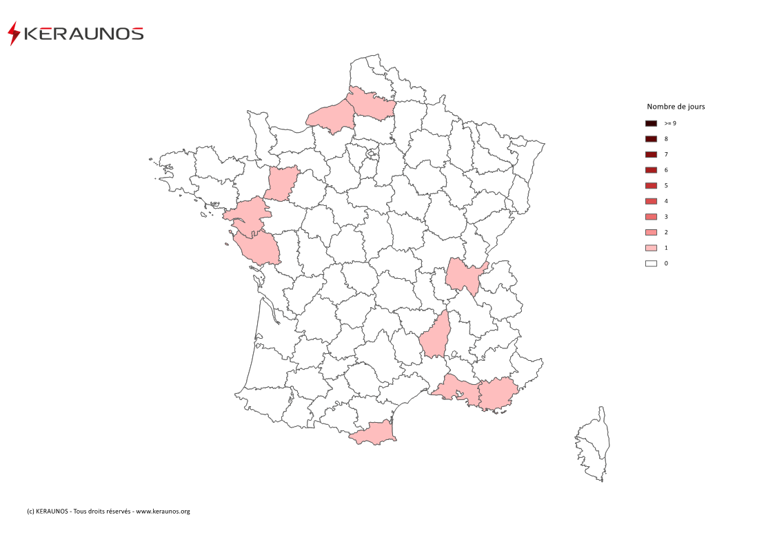 Carte Nombre de jours avec orage violent