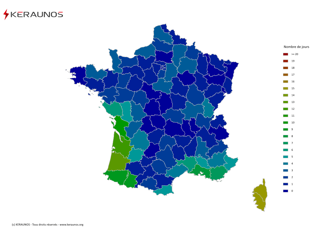 Carte du Nombre de jours avec orage