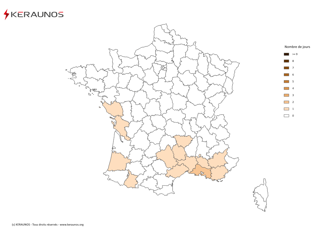 Carte Nombre de jours avec orage fort