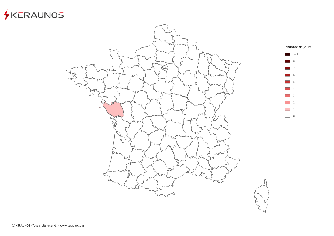 Carte Nombre de jours avec orage violent