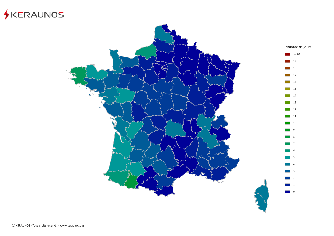 Carte du Nombre de jours avec orage