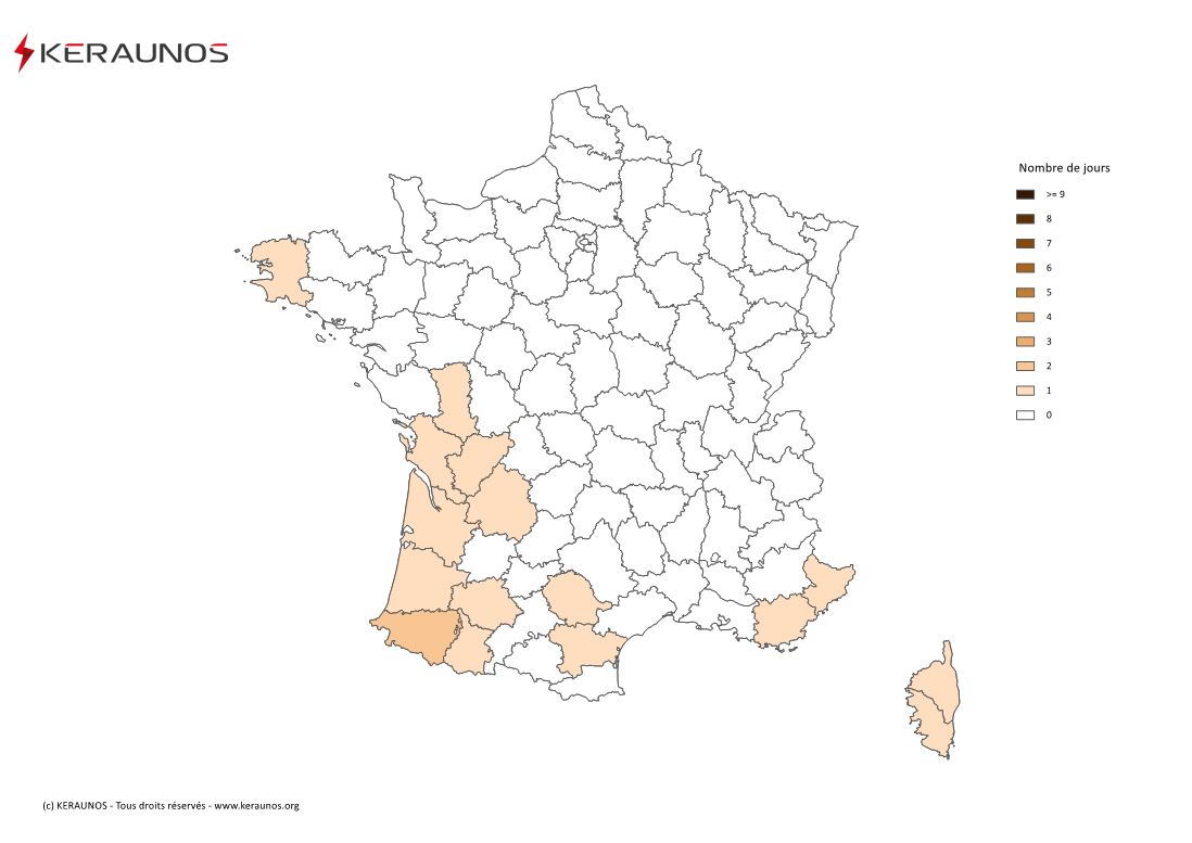 Carte Nombre de jours avec orage fort